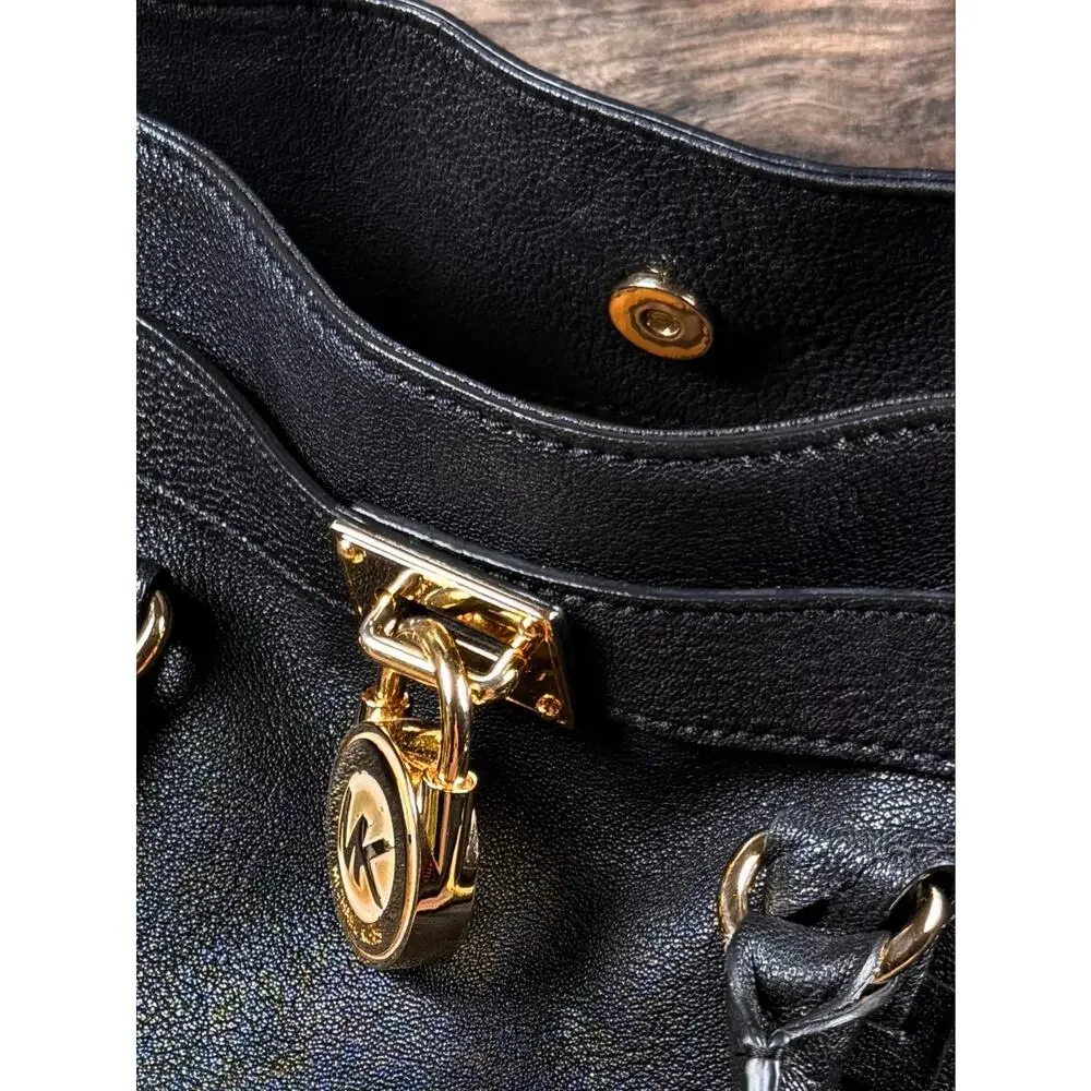 Michael Kors Hamilton Large East West Tote Black Pebbled Leather Gold